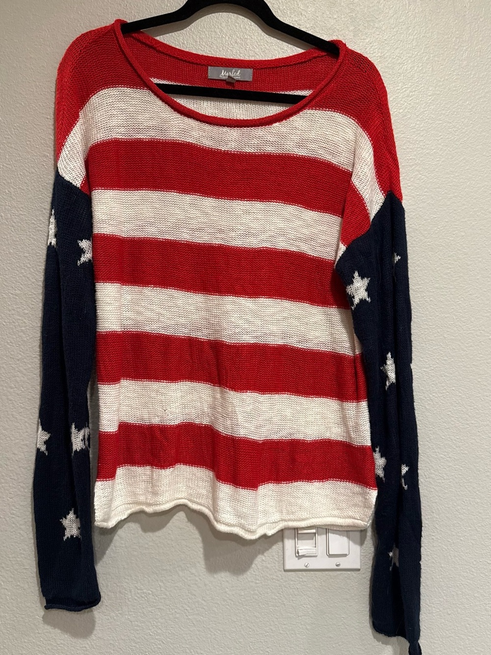Marled Red, White & Blue Star Stripe Knit Sweater American Flag